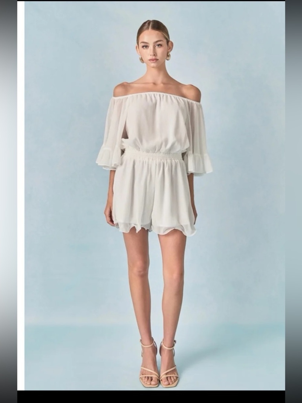 NWT Endless Rose RUFFLED SLEEVE ROMPER in White size Medium